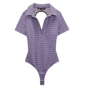 NEW ZARA Lilac Geometric Open-Back V-Neck Bodysuit Preppy Festival Retro XS